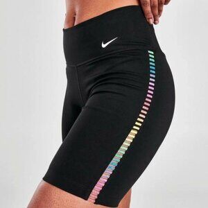 NIKE Women's One Sz S Rainbow High Waisted Ladder Leggings Shorts Black Pride